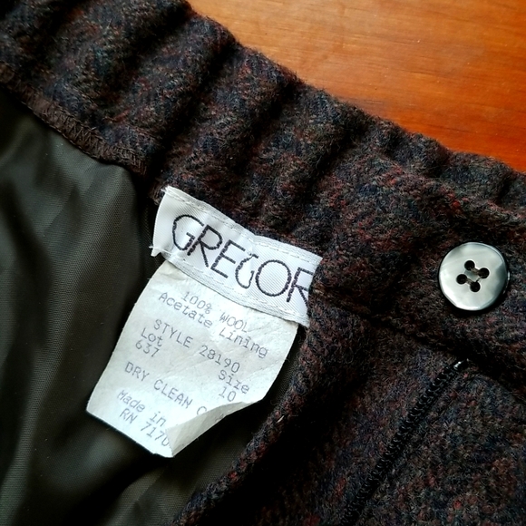 Vintage GREGOR 100% Wool Trousers High Rise Chocolate Herringbone 10 - Picture 2 of 6